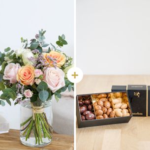 Bouquet de roses Délicatesse et ses amandes au chocolat Fête du chocolat