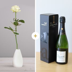 Bouquet de roses Rose blanche et son champagne Devaux Amour