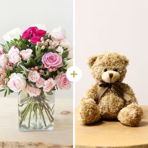Bouquet de roses Vanille fraise et son ourson Harry Amour