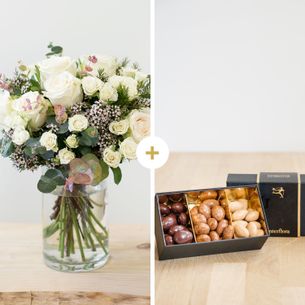 Bouquet de roses Vert coton et ses amandes au chocolat Amour