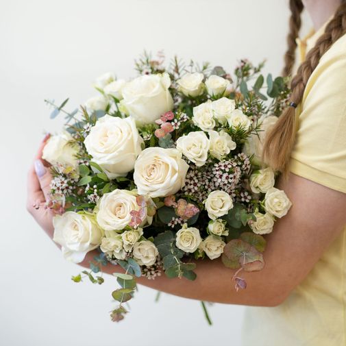 Bouquet de fleurs Vert coton  et sa bougie parfumée