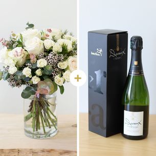 Bouquet de roses Vert coton et son champagne Devaux Collection Prestige