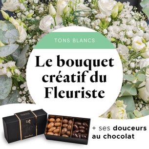 Fleurs et cadeaux Bouquet blanc du fleuriste & Amandes au chocolat Anniversaire