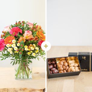 Bouquet de fleurs Tutti frutti et ses amandes au chocolat Anniversaire
