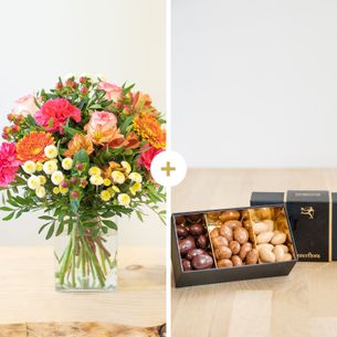 Bouquet de fleurs Tutti frutti et ses amandes au chocolat Fête du chocolat