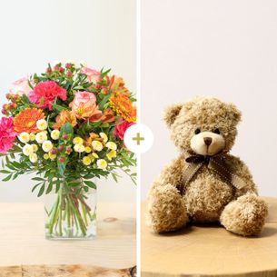 Bouquet de fleurs Tutti frutti et son ourson Harry