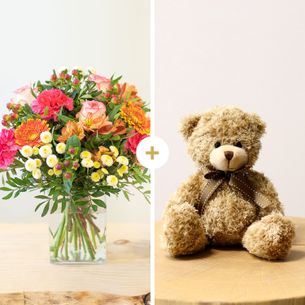 Bouquet de fleurs Tutti frutti et son ourson Harry ourson