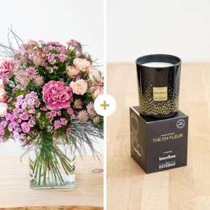 Bouquet de fleurs Velours et sa bougie parfumée Anniversaire