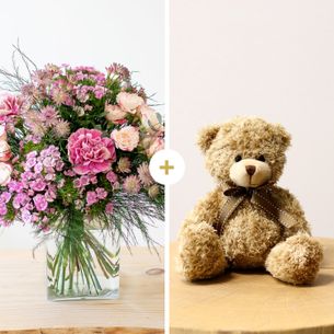 Bouquet de fleurs Velours et son ourson Harry ourson