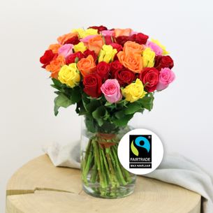 Fleurs et cadeaux Brassée de roses multicolores Max Havelaar Anniversaire
