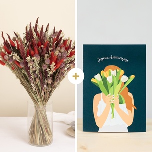 Fleurs et cadeaux Lovely Carmin et sa carte Joyeux Anniversaire