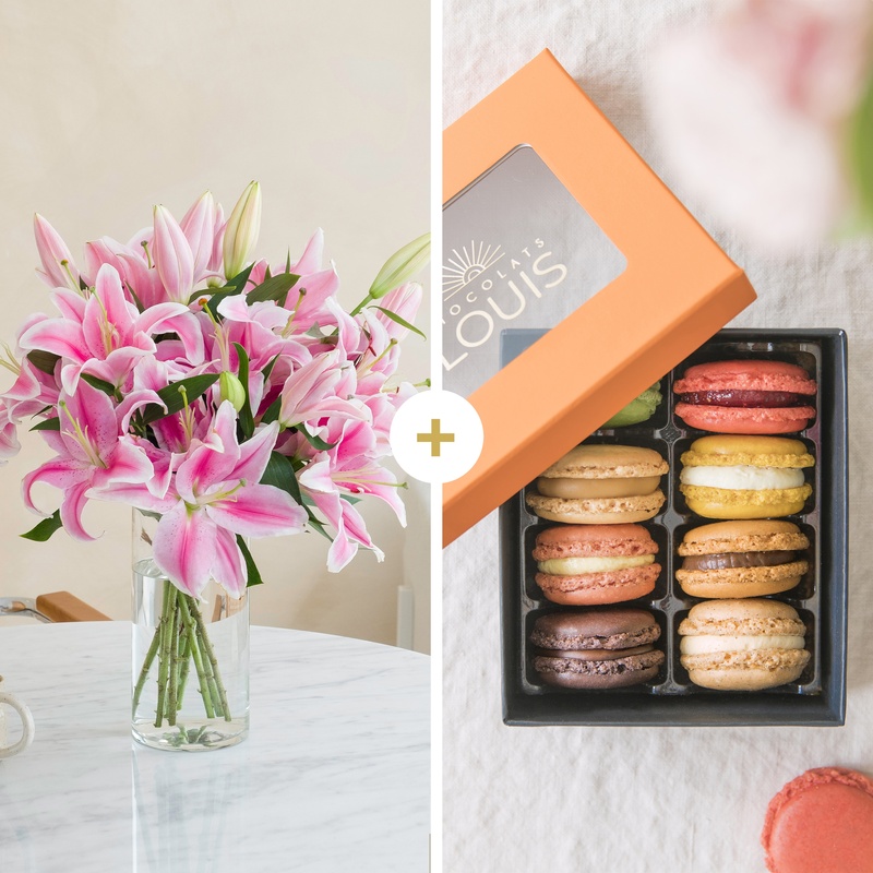 Fleurs et cadeaux Brassée de lys et ses macarons