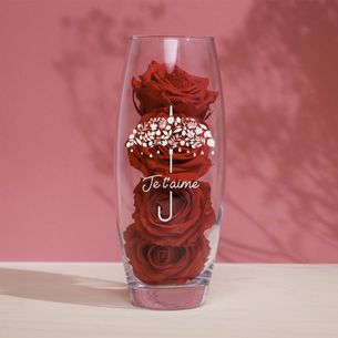 null Roses rouges éternelles et leur vase gravé personnalisable Anniversaire