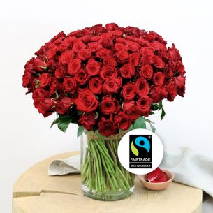 Bouquet de fleurs Brassée de 101 roses rouges Max Havelaar Amour